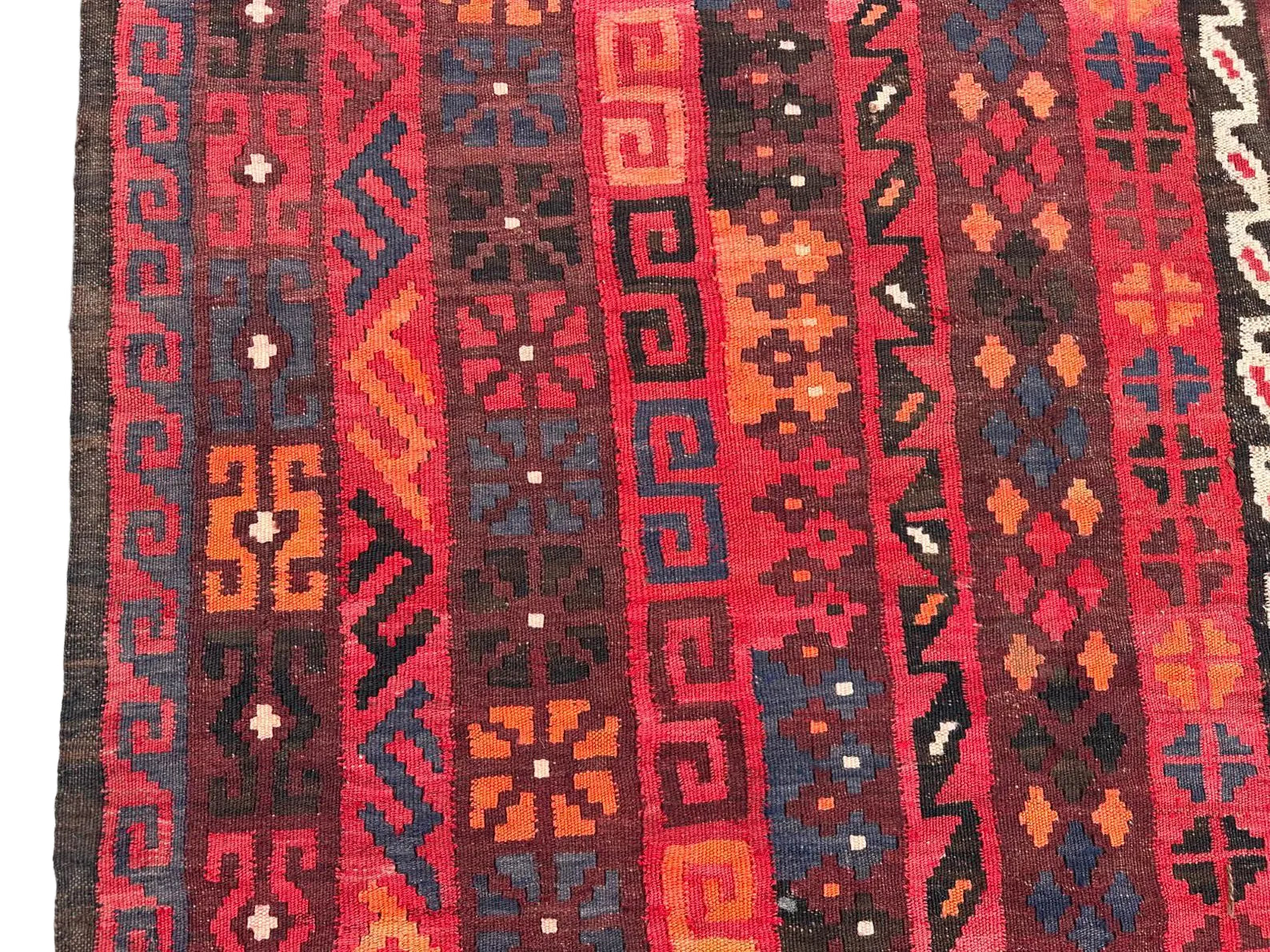 Afghan Tribal Kilim 238 × 366 cm – Handwoven Wool Carpet | Deep Red Geometric Design | 7.8 × 12.0 ft