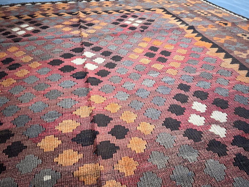 Handmade Afghan Kilim Rug – 204x290 cm | Warm Autumn Tones Wool Tribal Carpet