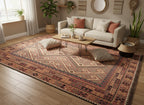 Handmade Afghan Kilim Rug – 239x370 cm | Rust & Terracotta Wool Carpet with Tribal Geometric Design