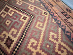 Handmade Afghan Kilim Rug – 239x370 cm | Rust & Terracotta Wool Carpet with Tribal Geometric Design