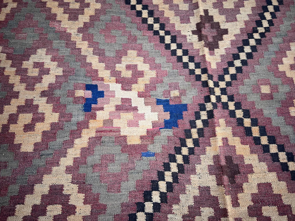 Handmade Afghan Kilim Rug – 239x370 cm | Rust & Terracotta Wool Carpet with Tribal Geometric Design