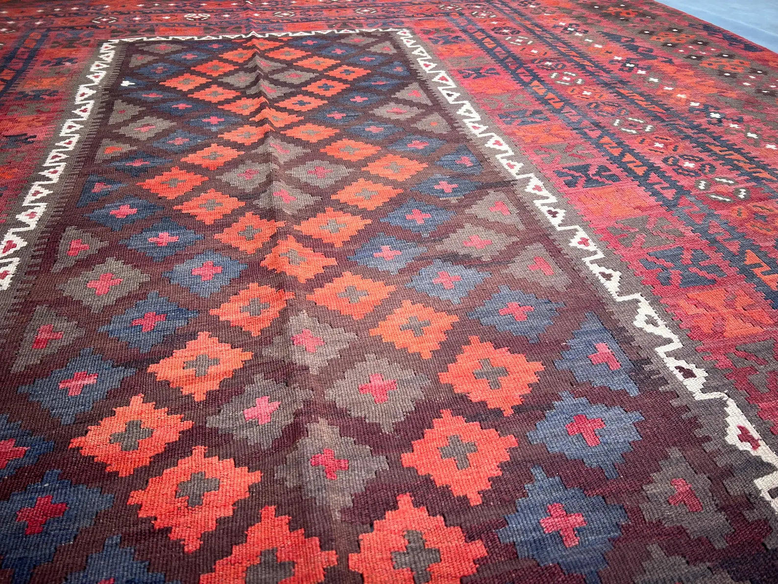 Handmade Afghan Flatweave Rug – 8x14ft Wool Carpet | Vintage Tribal Turkmen Geometric Red Oriental by Nomad Weaves