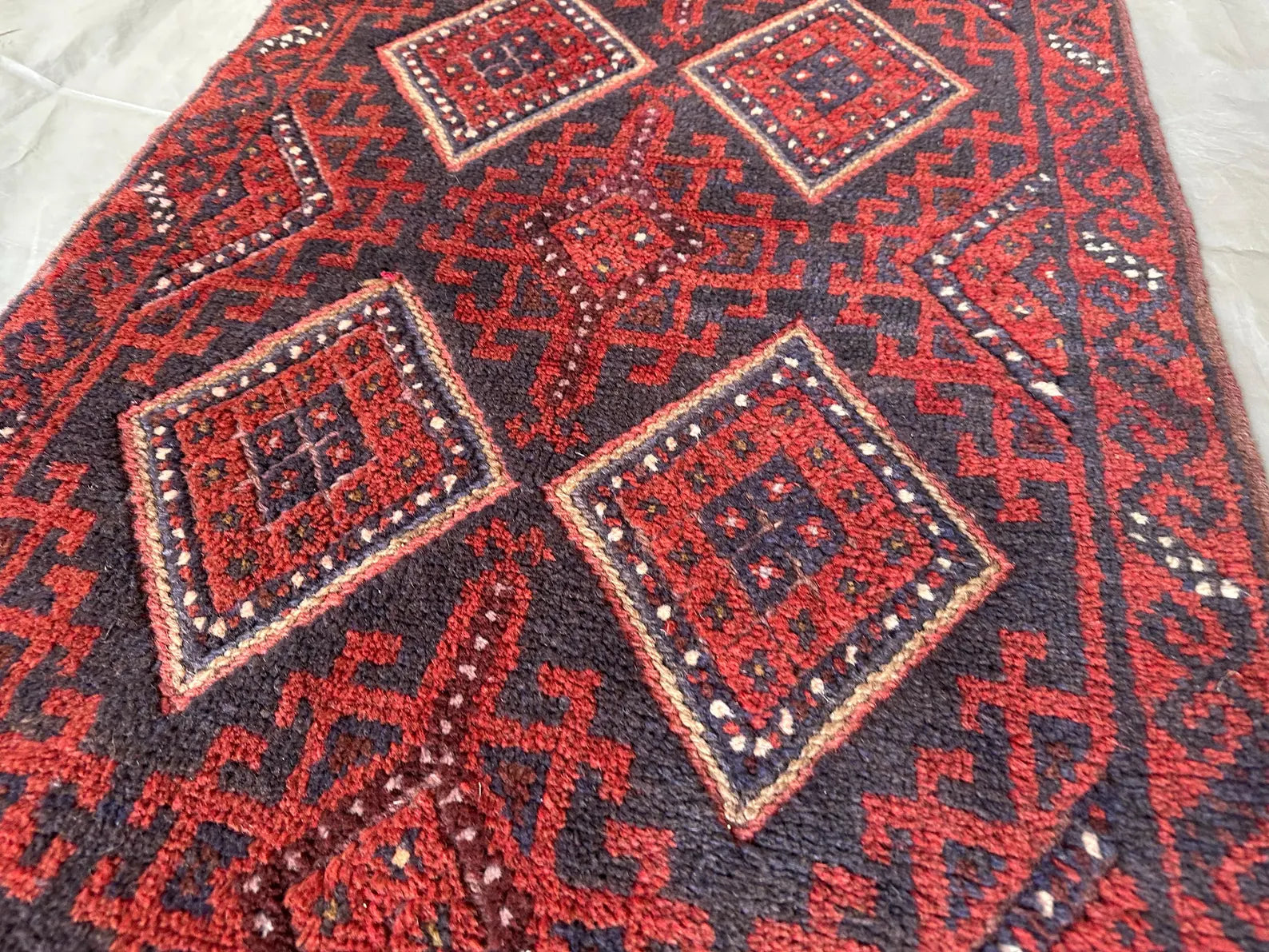 Handmade Afghan Runner Rug – 2’7” x 8’5” Wool Carpet | Vintage Baluch Tribal Turkmen Red Hallway Rug by Nomad Weaves