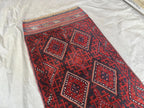 Handmade Afghan Runner Rug – 2’7” x 8’5” Wool Carpet | Vintage Baluch Tribal Turkmen Red Hallway Rug by Nomad Weaves