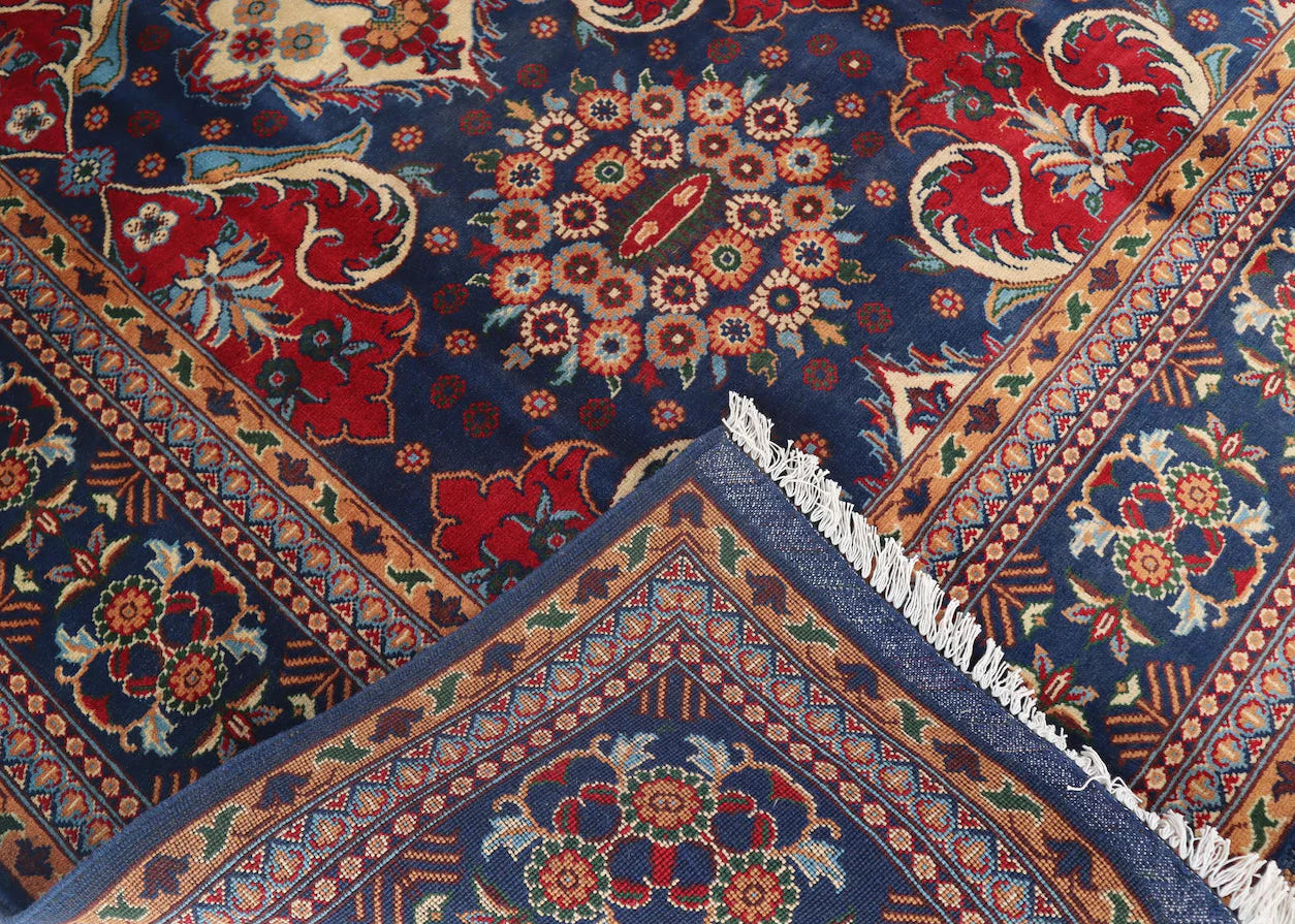 Large Navy Blue Area Rug 6.7 × 10.0 ft (204 × 305 cm) – Floral Pattern Wool Carpet – One-of-a-Kind Afghan Kazak Rug