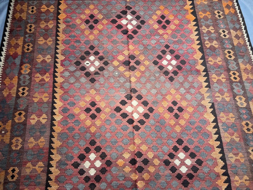 Handmade Afghan Kilim Rug – 204x290 cm | Warm Autumn Tones Wool Tribal Carpet