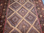 Handmade Afghan Kilim Rug – 244x390 cm | Deep Earth Tones Wool Carpet with Tribal Diamond Motifs