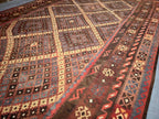Handmade Afghan Kilim Rug – 244x390 cm | Deep Earth Tones Wool Carpet with Tribal Diamond Motifs