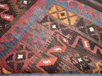Handmade Afghan Kilim Rug – 244x390 cm | Deep Earth Tones Wool Carpet with Tribal Diamond Motifs