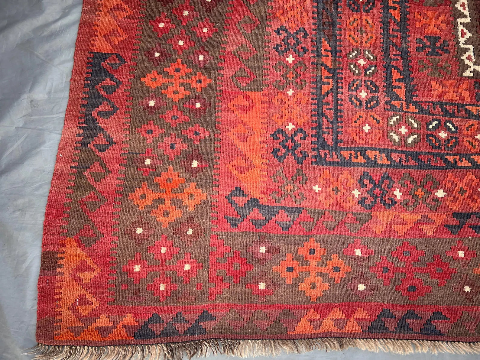 Handmade Afghan Flatweave Rug – 8x14ft Wool Carpet | Vintage Tribal Turkmen Geometric Red Oriental by Nomad Weaves