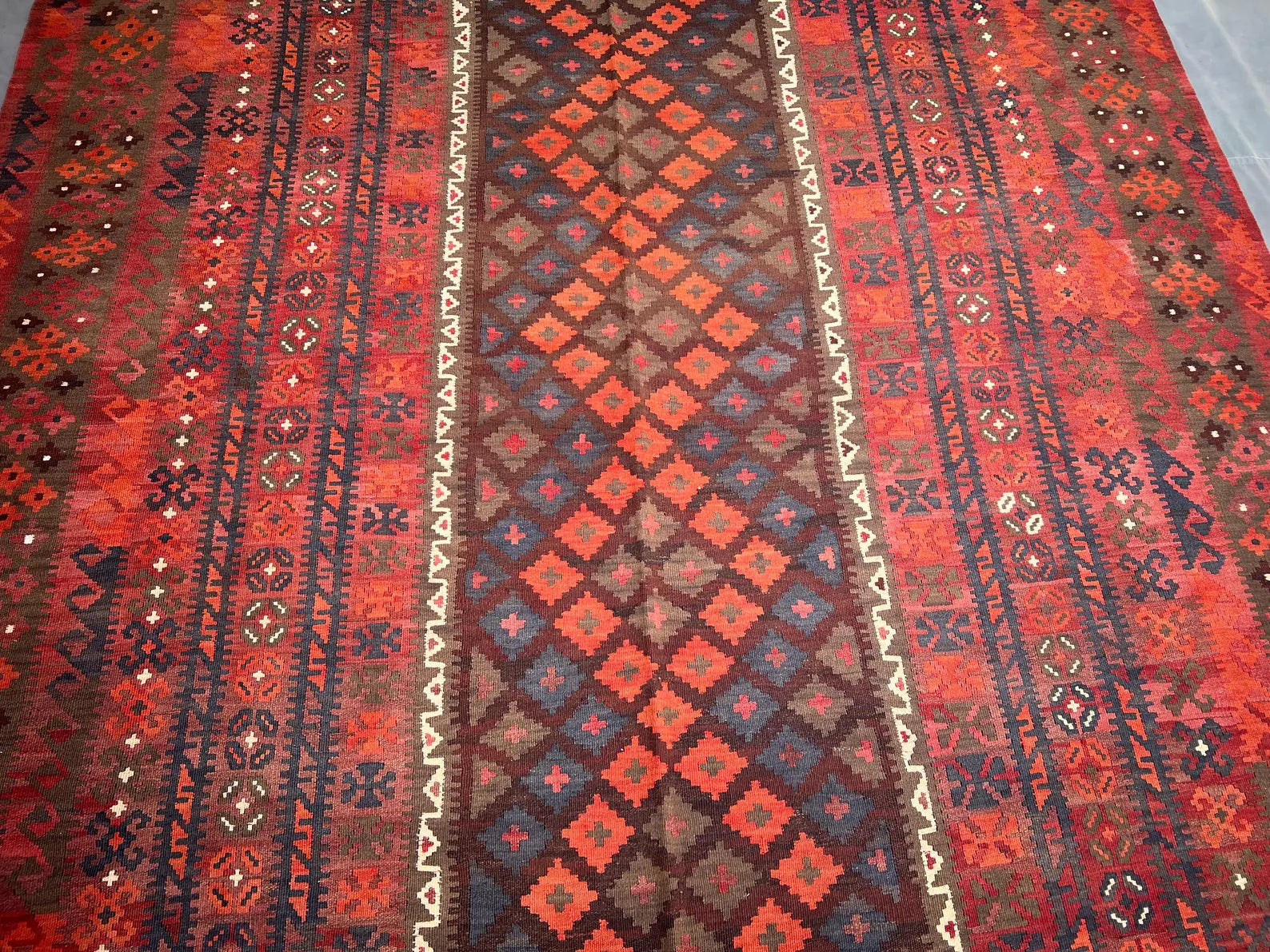 Handmade Afghan Flatweave Rug – 8x14ft Wool Carpet | Vintage Tribal Turkmen Geometric Red Oriental by Nomad Weaves