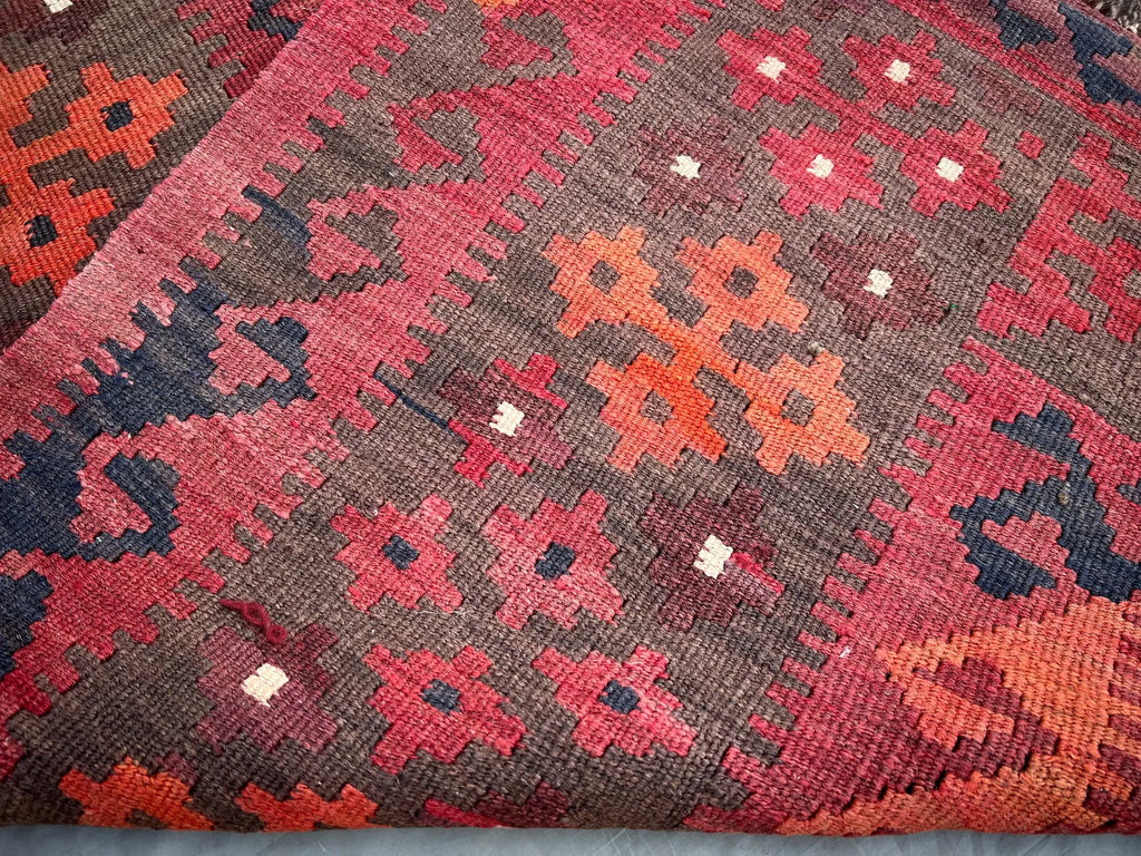 Handmade Afghan Flatweave Rug – 8x14ft Wool Carpet | Vintage Tribal Turkmen Geometric Red Oriental by Nomad Weaves