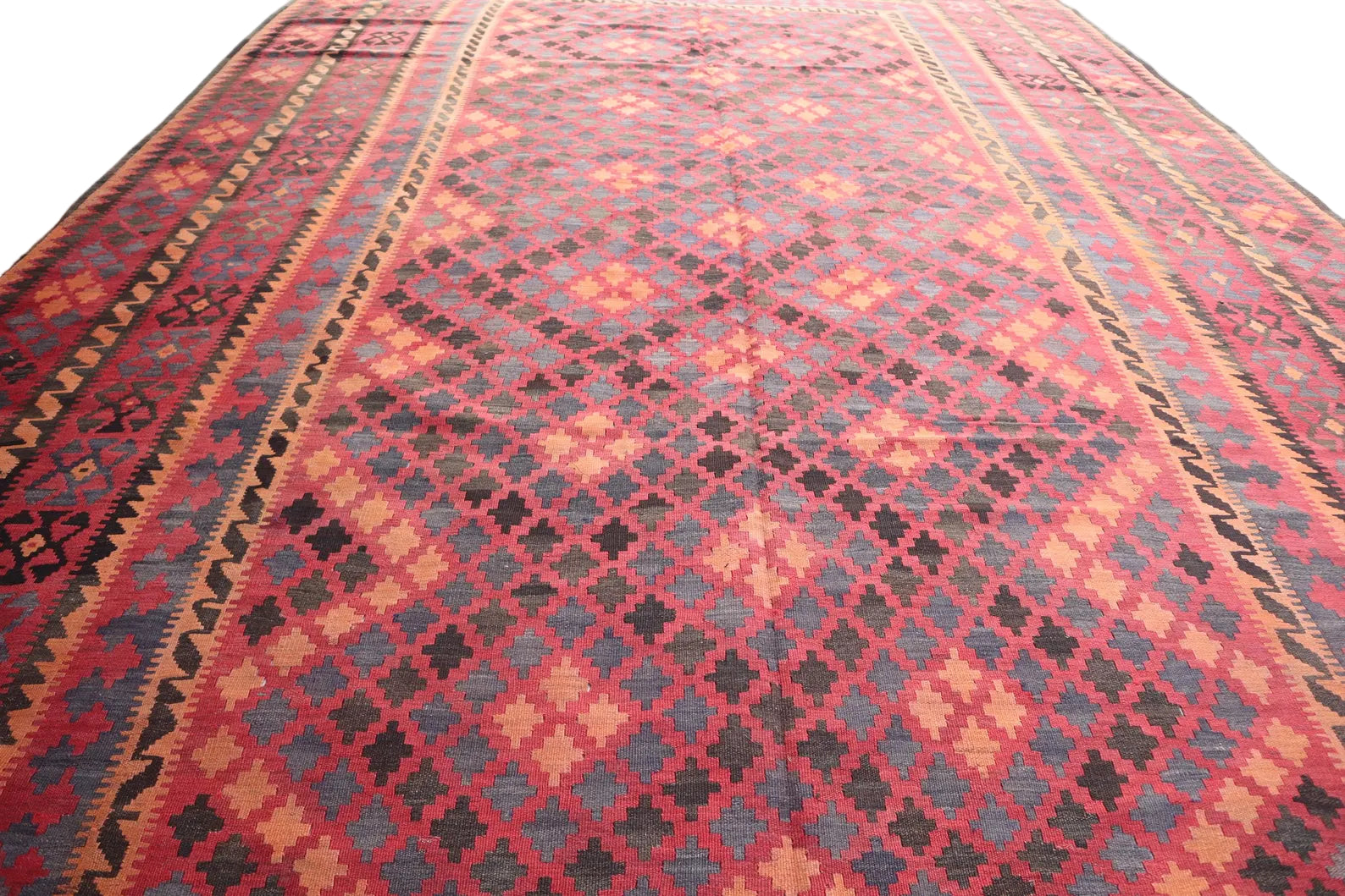 Oversized Afghan Maimana Kilim Rug 10 × 16 ft (305 × 488 cm) – Extra Large Wool Flatweave | Tribal Geometric Area Carpet