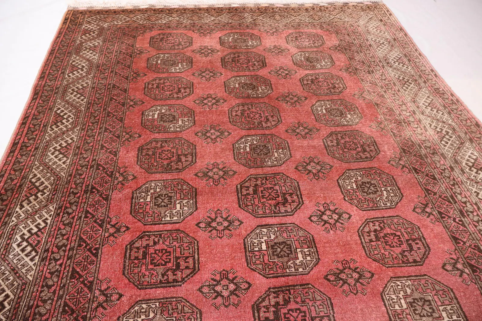 Heritage Vintage 6.8x9.10 ft Afghan Bokhara Rug | Red & Brown Handknotted Wool