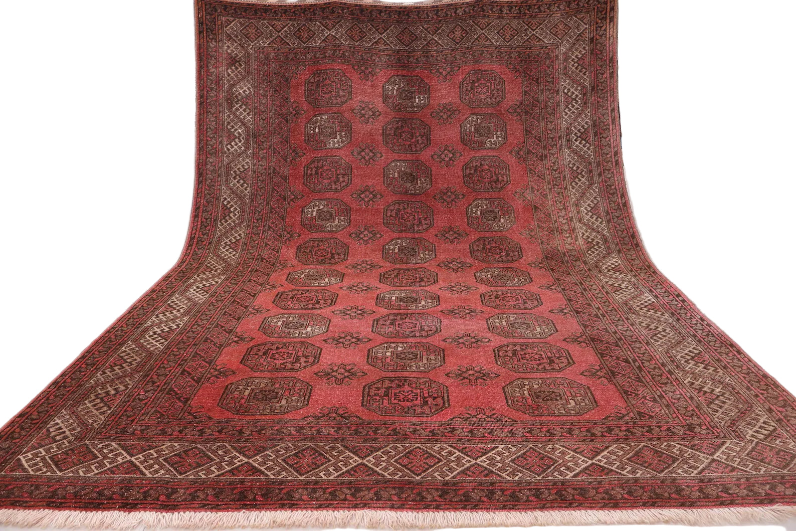 Heritage Vintage 6.8x9.10 ft Afghan Bokhara Rug | Red & Brown Handknotted Wool