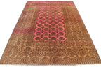1950s Afghan Tekke Ersari Rug – 6.7 × 9.5 ft | Antique Terracotta & Faded Pink Tribal Wool Carpet