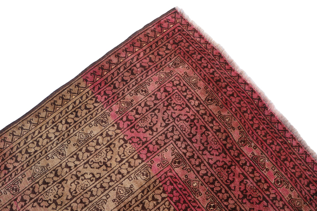 1950s Afghan Tekke Ersari Rug – 6.7 × 9.5 ft | Antique Terracotta & Faded Pink Tribal Wool Carpet