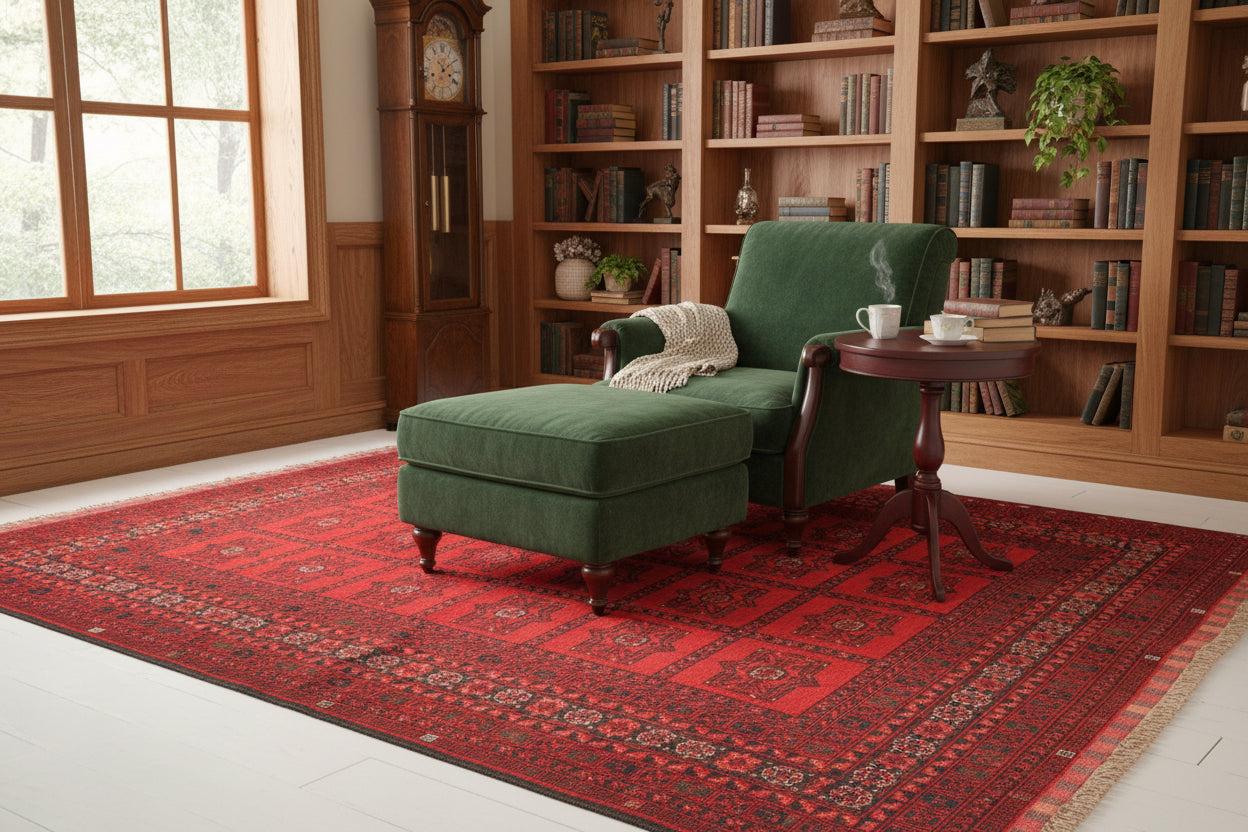 Afghan Red Khal Mohammadi Rug 186 × 287 cm – Handwoven Wool Carpet | Deep Crimson Tribal Motifs | 6.1 × 9.4 ft