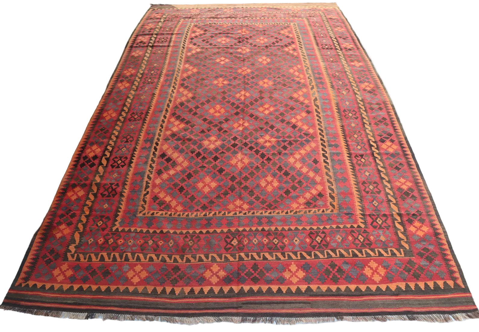 Oversized Afghan Maimana Kilim Rug 10 × 16 ft (305 × 488 cm) – Extra Large Wool Flatweave | Tribal Geometric Area Carpet