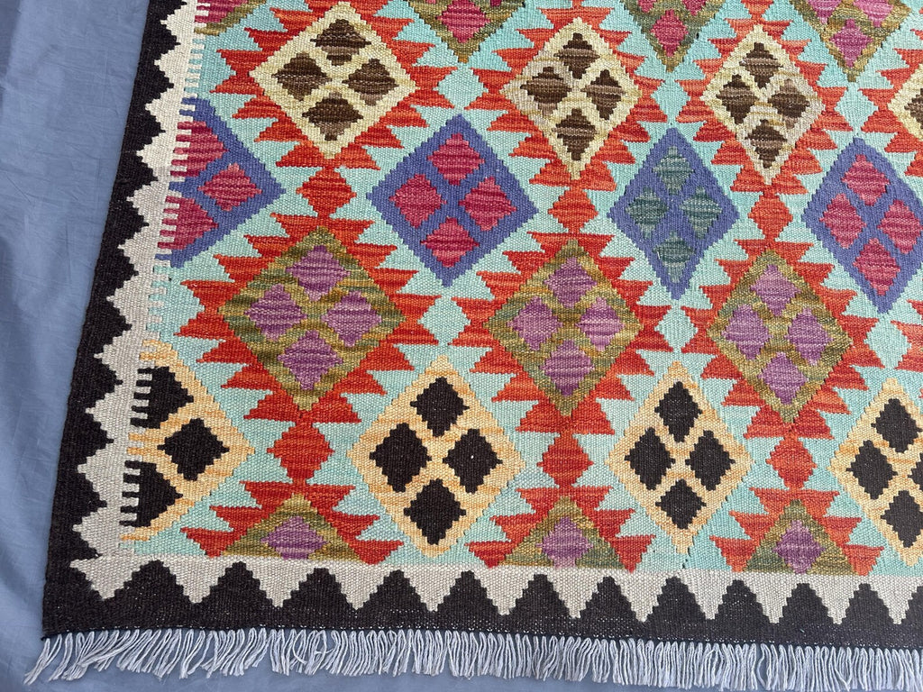 Handmade Afghan Kilim Rug – 211x213 cm | Vibrant Multicolor Tribal Wool Carpet