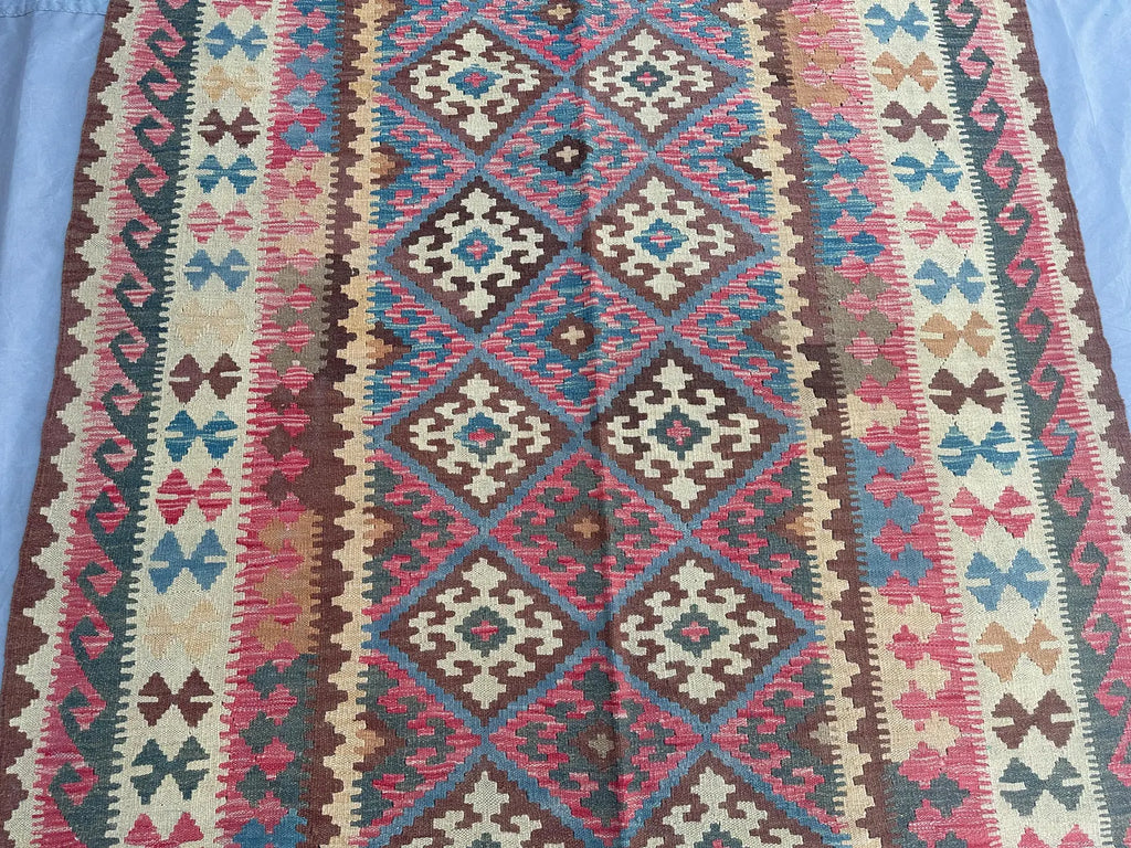 Handmade Afghan Kilim Rug – 168x254 cm | Tribal Wool Carpet in Earthy Tones