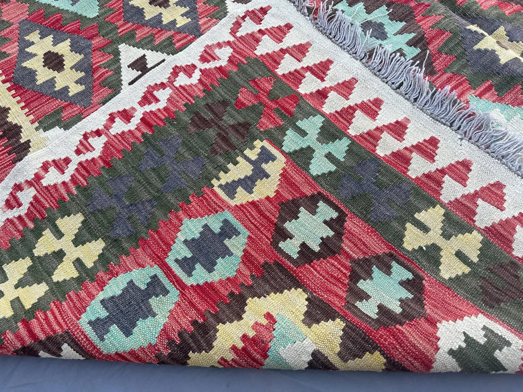 Handmade Afghan Kilim Rug – 186x302 cm | Multicolor Tribal Wool Carpet