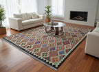 Handmade Afghan Kilim Rug – 211x213 cm | Vibrant Multicolor Tribal Wool Carpet