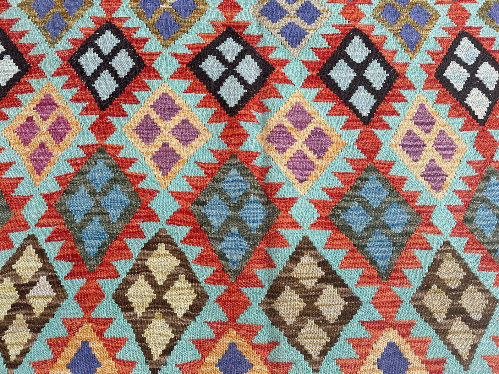 Handmade Afghan Kilim Rug – 211x213 cm | Vibrant Multicolor Tribal Wool Carpet