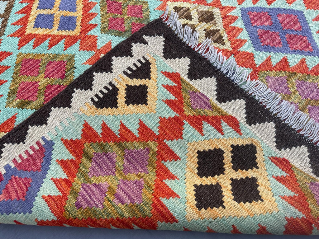 Handmade Afghan Kilim Rug – 211x213 cm | Vibrant Multicolor Tribal Wool Carpet