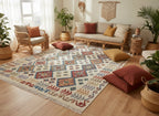 Handmade Afghan Kilim Rug – 185x251 cm | Cream Base Tribal Wool Carpet