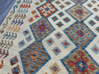 Handmade Afghan Kilim Rug – 185x251 cm | Cream Base Tribal Wool Carpet