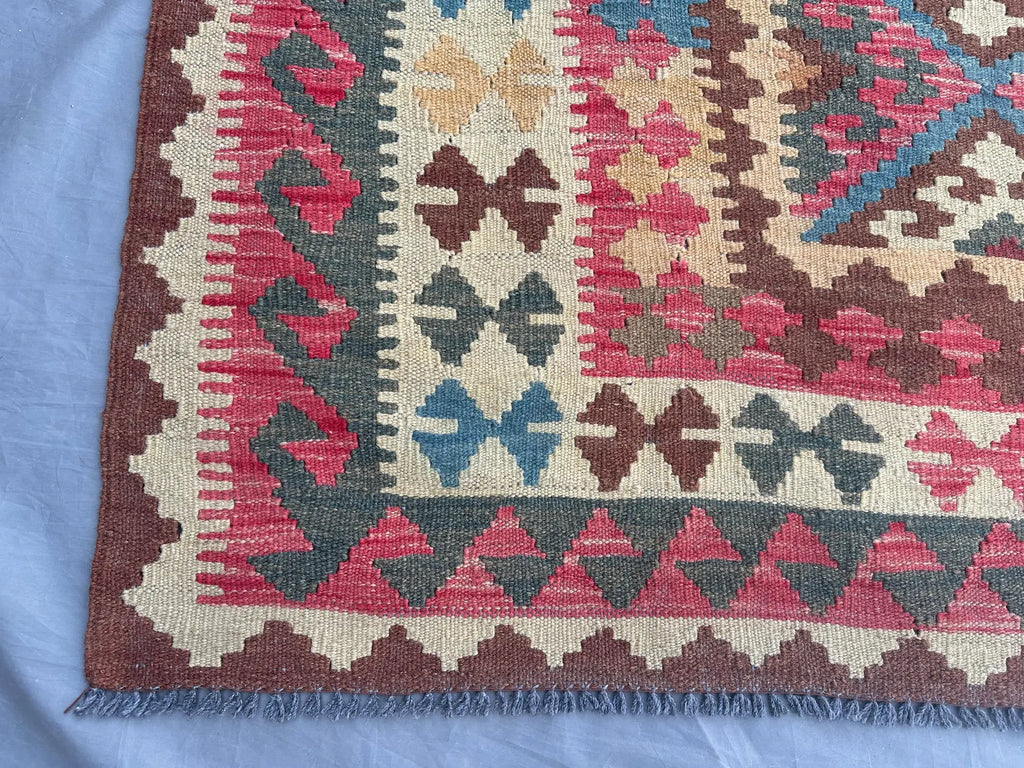 Handmade Afghan Kilim Rug – 168x254 cm | Tribal Wool Carpet in Earthy Tones