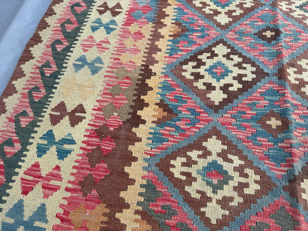 Handmade Afghan Kilim Rug – 168x254 cm | Tribal Wool Carpet in Earthy Tones
