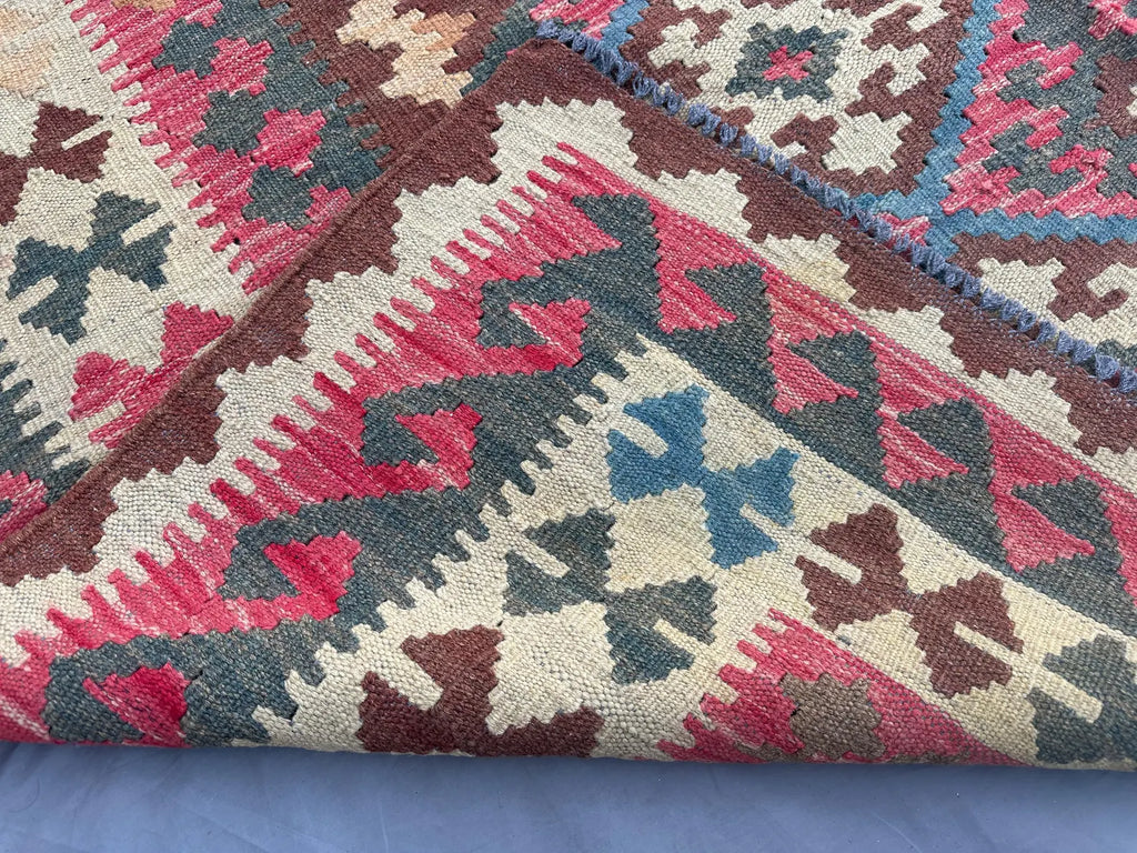 Handmade Afghan Kilim Rug – 168x254 cm | Tribal Wool Carpet in Earthy Tones