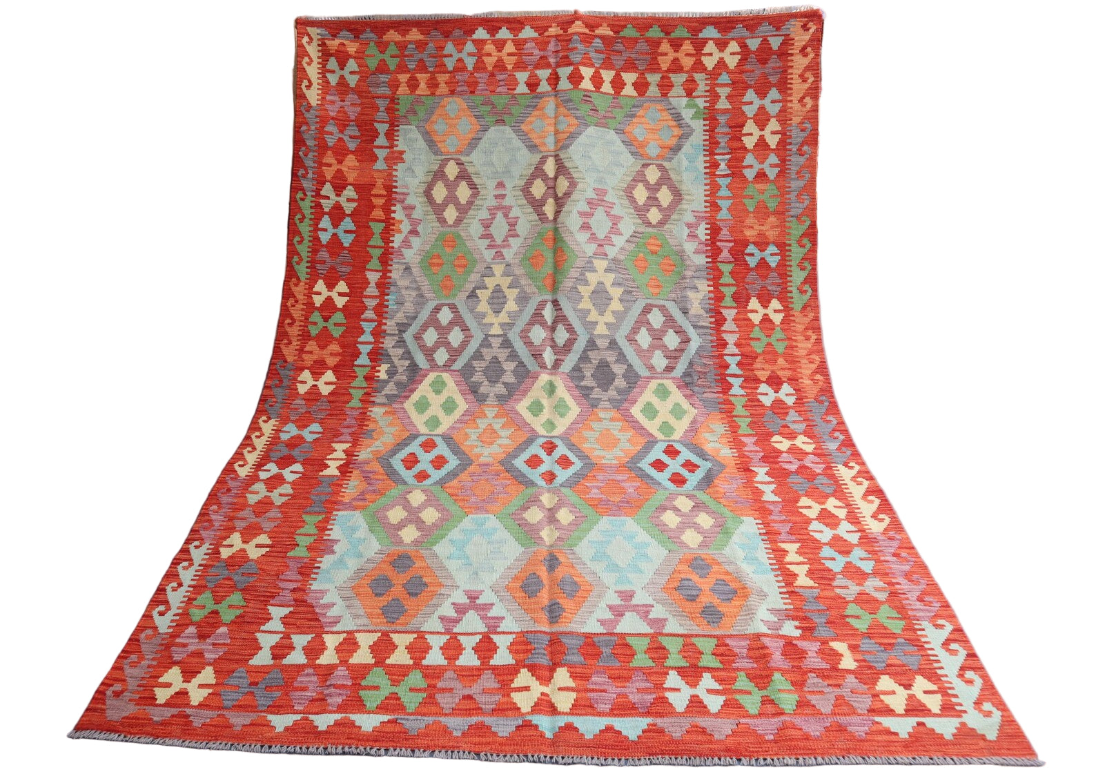 Multicolour Afghan Kilim Rug 6.8 × 10.0 ft (208 × 305 cm) – Handwoven Tribal Flatweave Carpet
