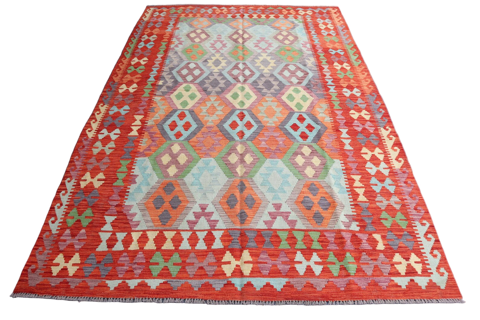 Multicolour Afghan Kilim Rug 6.8 × 10.0 ft (208 × 305 cm) – Handwoven Tribal Flatweave Carpet