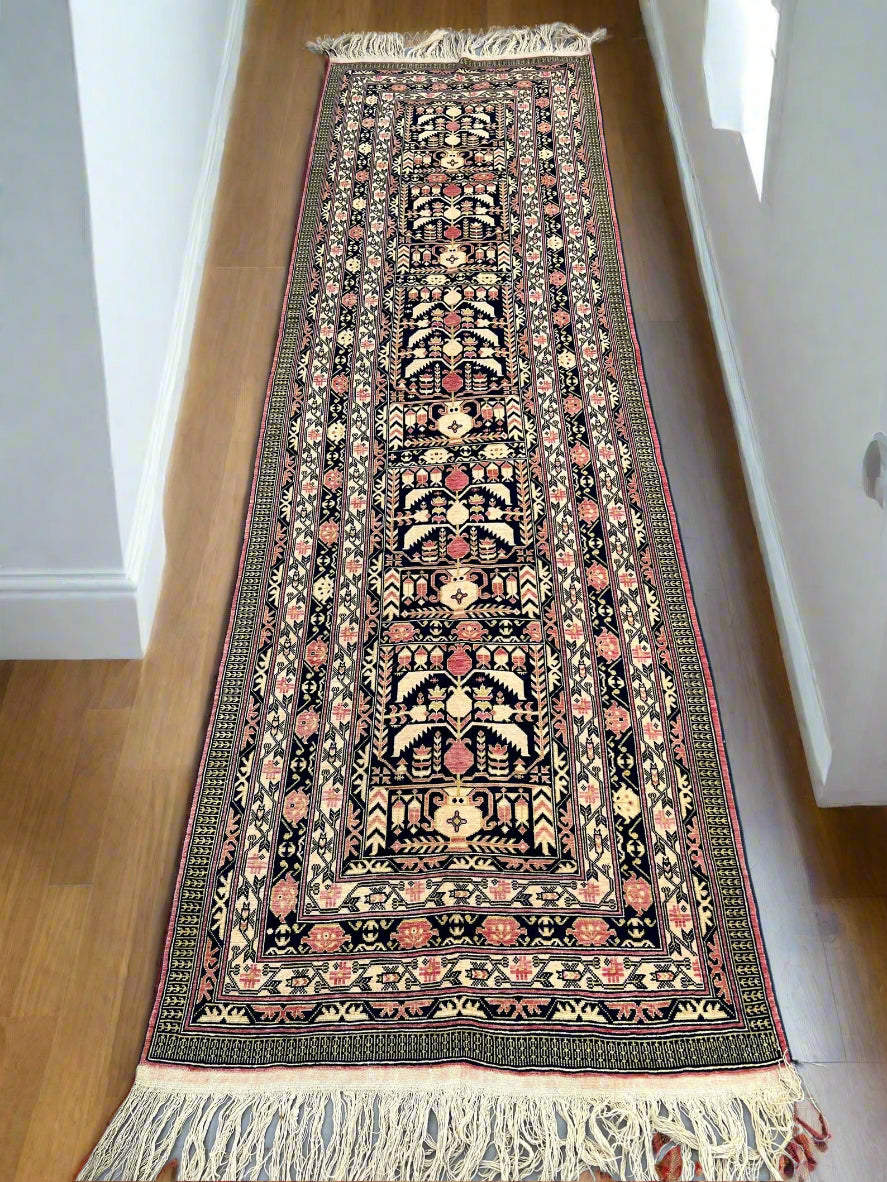 Handmade Afghan Runner Rug – 3x10ft Wool Carpet | Vintage Baluch Tribal Turkmen Pattern Hallway Rug by Nomad Weaves