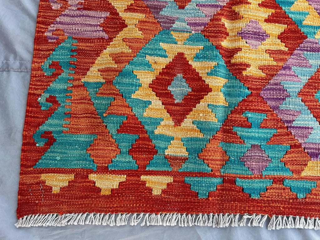 Handmade Afghan Kilim Rug – 152x200 cm | Colorful Tribal Wool Carpet