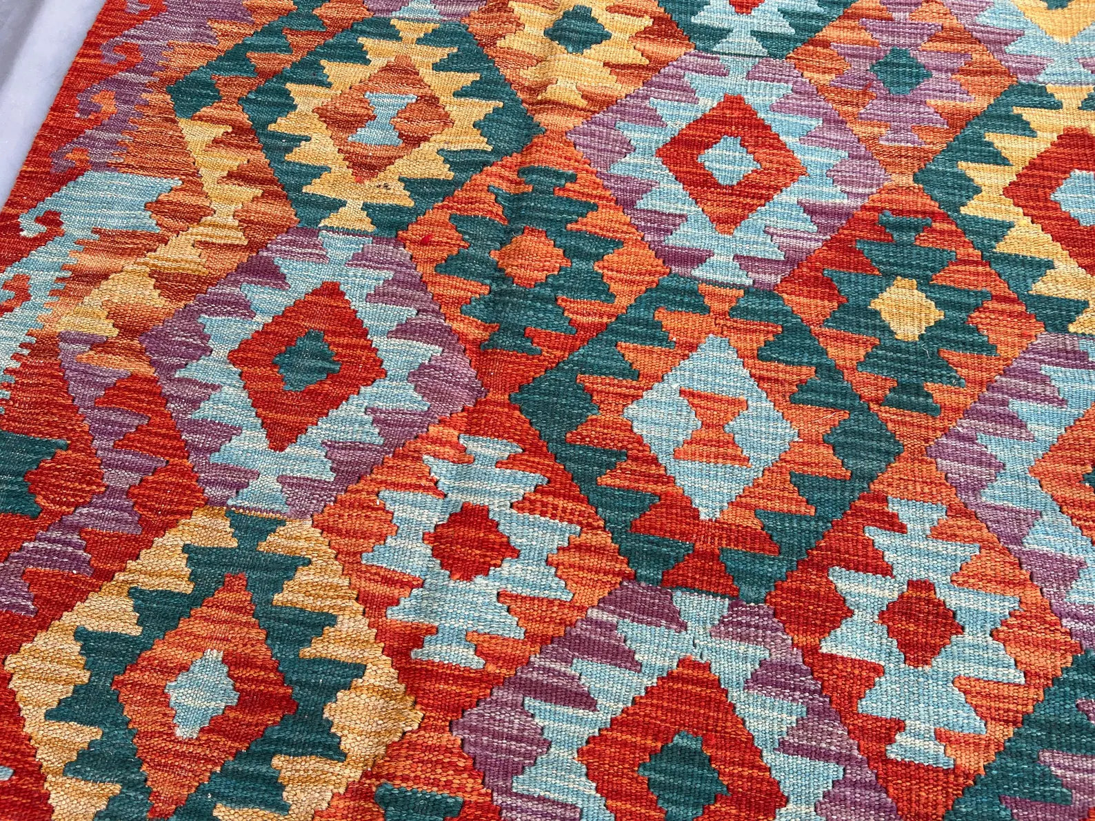 Handmade Afghan Kilim Rug – 152x200 cm | Colorful Tribal Wool Carpet