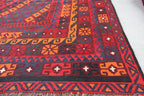 Handmade Afghan Kilim Rug – 244x405 cm | Large Red, Orange & Navy Wool Carpet
