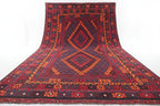 Handmade Afghan Kilim Rug – 244x405 cm | Large Red, Orange & Navy Wool Carpet