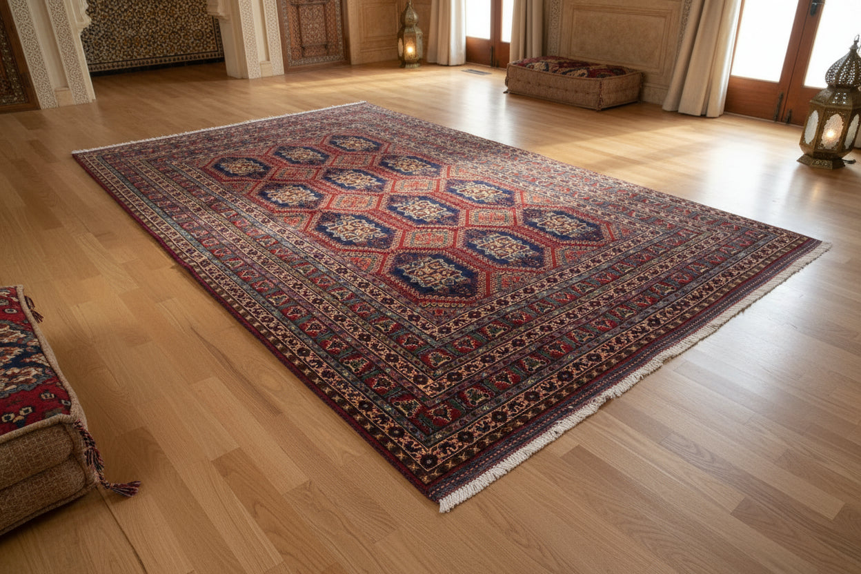 Luxury 6.9x10.0 ft Afghan Handknotted Rug | Tribal Wool Carpet | Woven Prestige