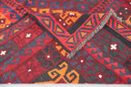 Handmade Afghan Kilim Rug – 244x405 cm | Large Red, Orange & Navy Wool Carpet