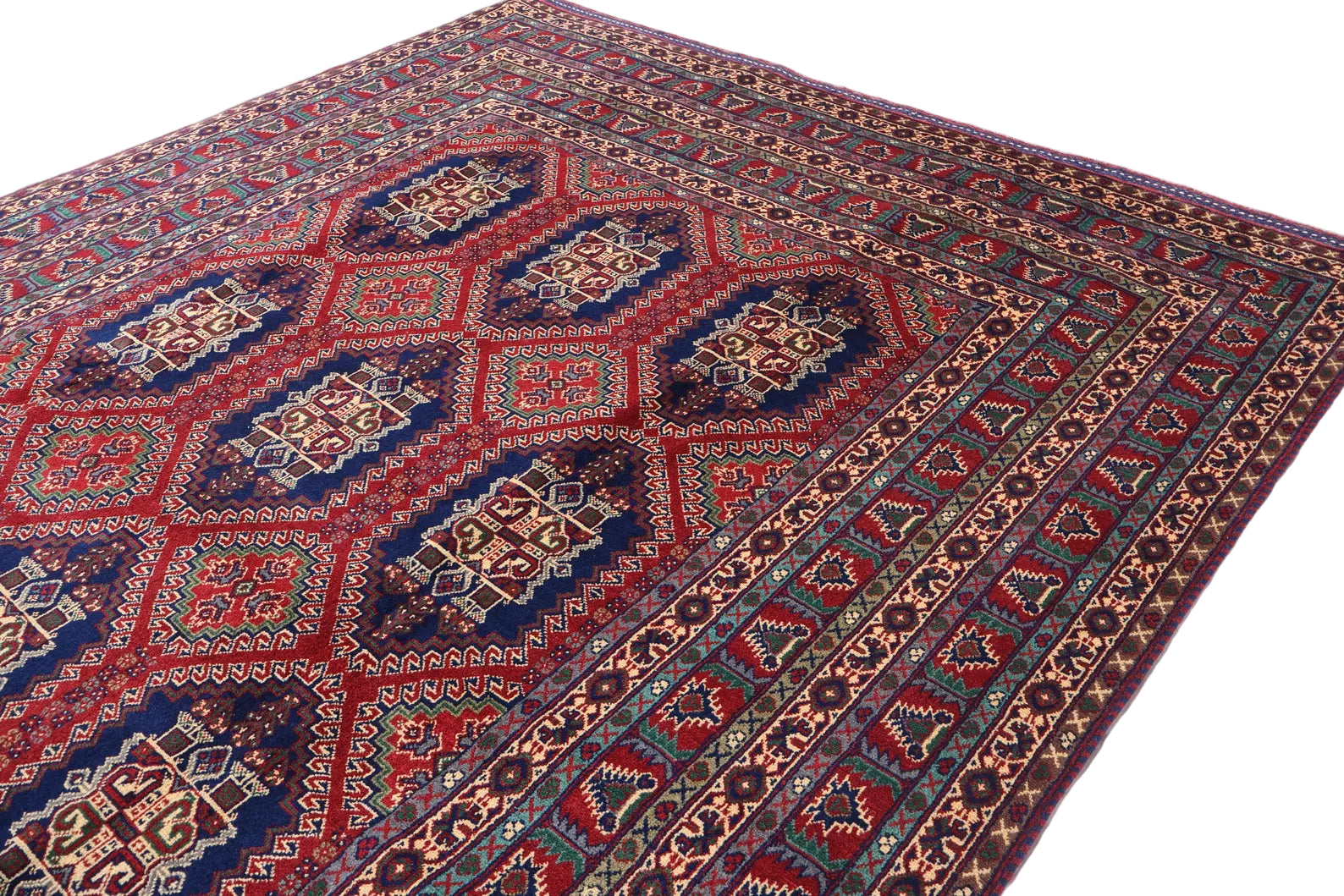 Luxury 6.9x10.0 ft Afghan Handknotted Rug | Tribal Wool Carpet | Woven Prestige