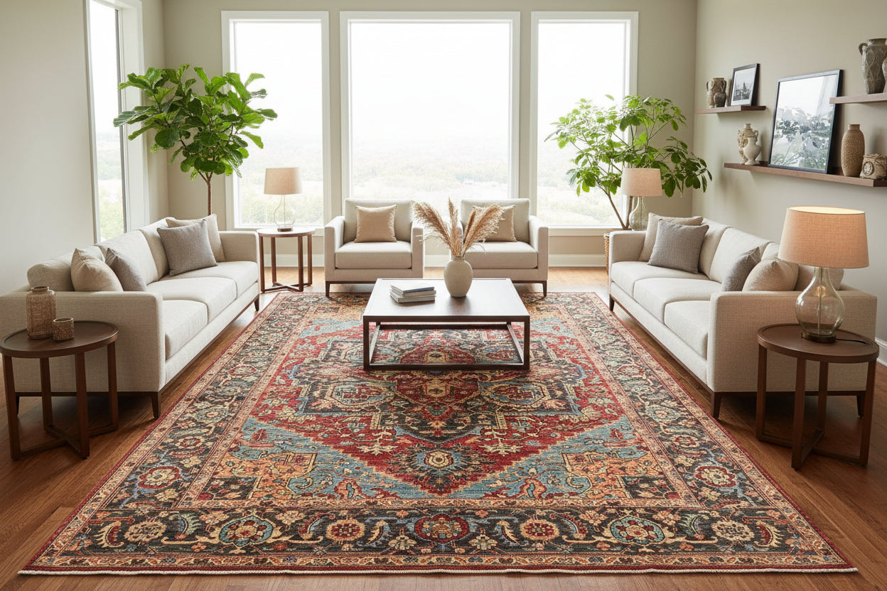 Turkish Serapi Rug 274 × 372 cm – Handwoven Wool Carpet | Antique-Style Medallion Design | 9.0 × 12.2 ft