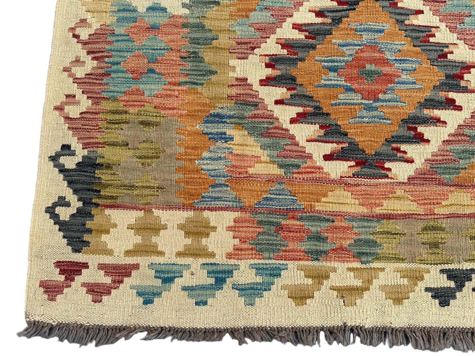Large Colourful Kilim Rug 8.4 × 9.7 ft (256 × 296 cm) – Wool Flatweave Area Rug | Boho Living Room Carpet