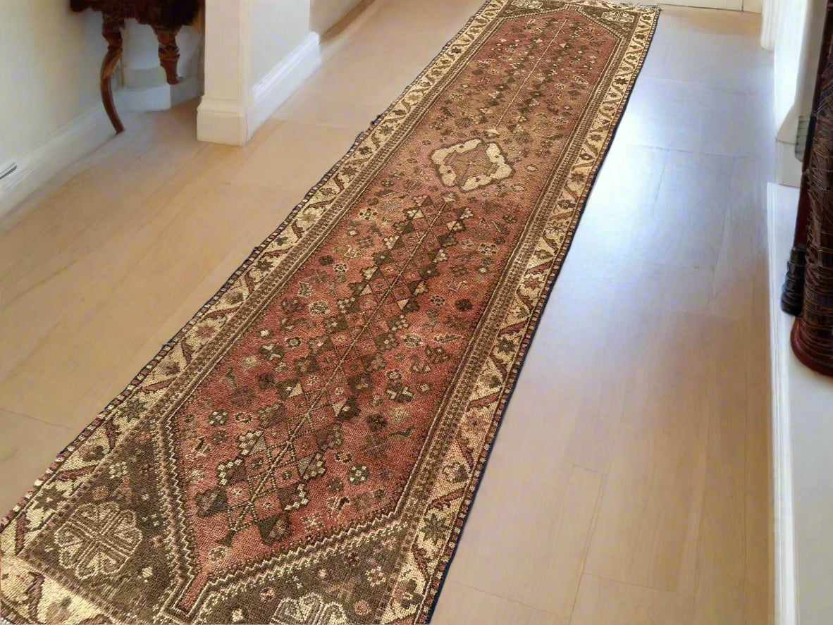 Handmade Afghan Runner Rug – 2.4x9.8ft Wool Carpet | Vintage Turkish-Inspired Tribal Geometric Hallway Rug by Nomad Weaves