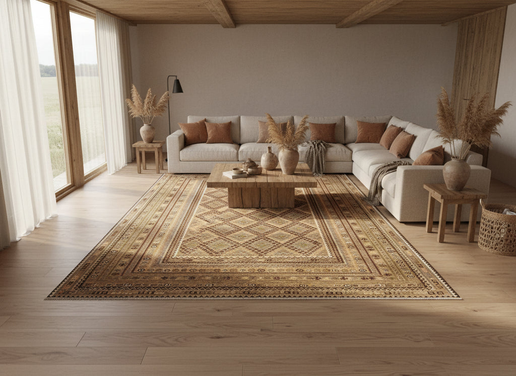 Large Afghan Kilim Rug 287 × 467 cm – Handwoven Wool Flatweave | Neutral Tribal Geometric Carpet | 9.4 × 15.3 ft