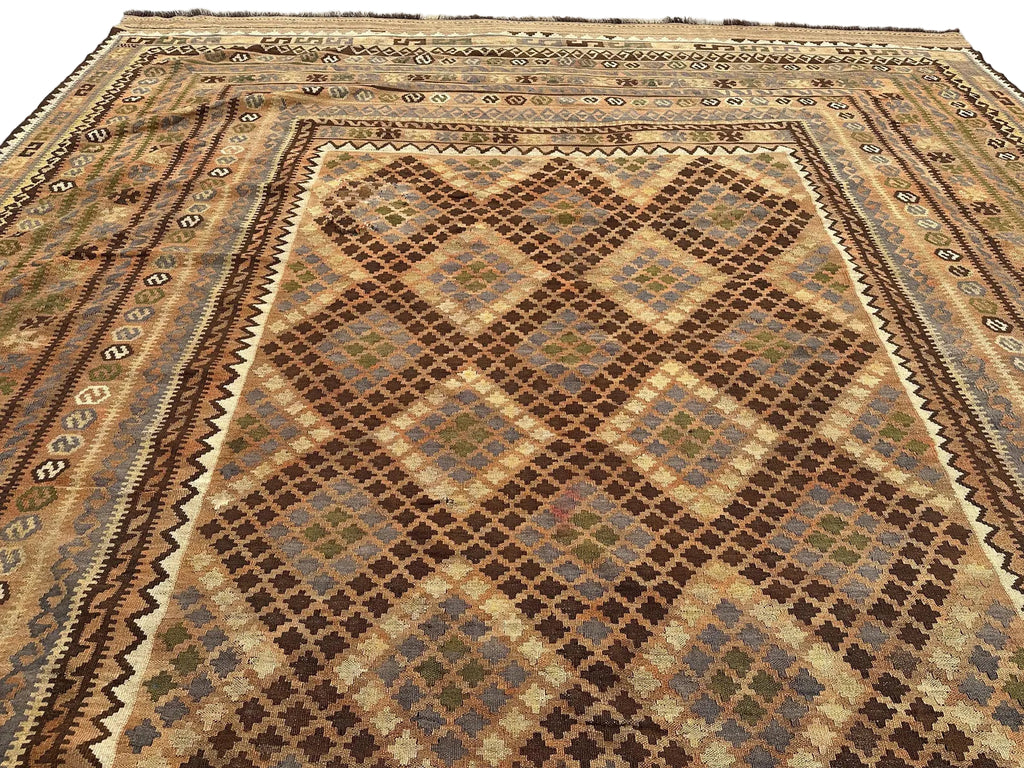 Large Afghan Kilim Rug 287 × 467 cm – Handwoven Wool Flatweave | Neutral Tribal Geometric Carpet | 9.4 × 15.3 ft