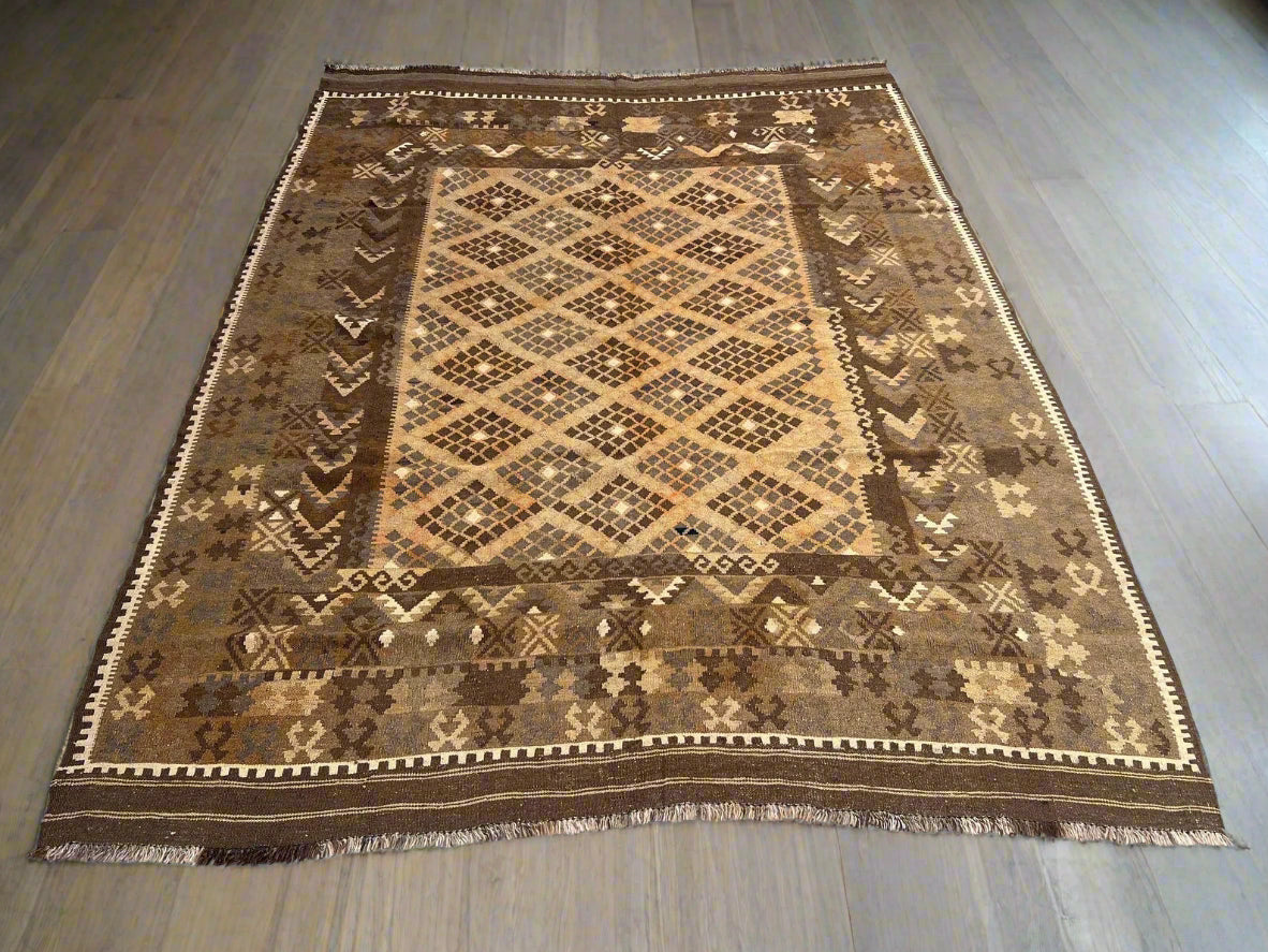 Handmade Afghan Kilim Rug – 7x10ft Wool Carpet | Vintage Tribal Geometric Oriental Flat Weave by Nomad Weaves